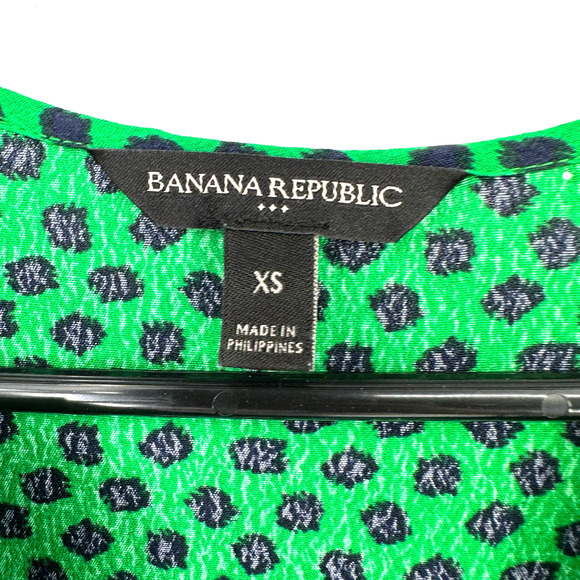 Banana Republic size XS green blue long sleeve dress fitted elastic waist - Picture 4 of 5